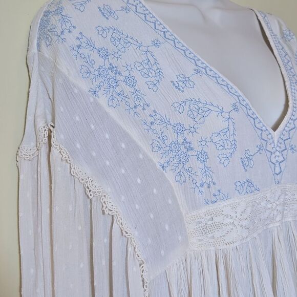 Embroidered Peasant Top Boho Milkmaid Balloon Sleeve Cottagecore Ethereal Fairy - Picture 2 of 10